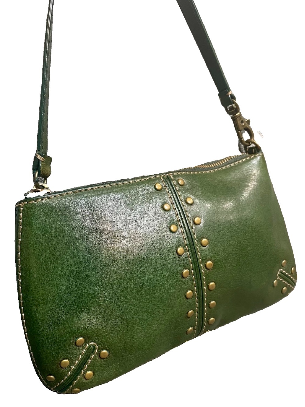 Michael Kors Green Studded Leather Convertible Shoulder Wristlet Handbag - Picture 2 of 6